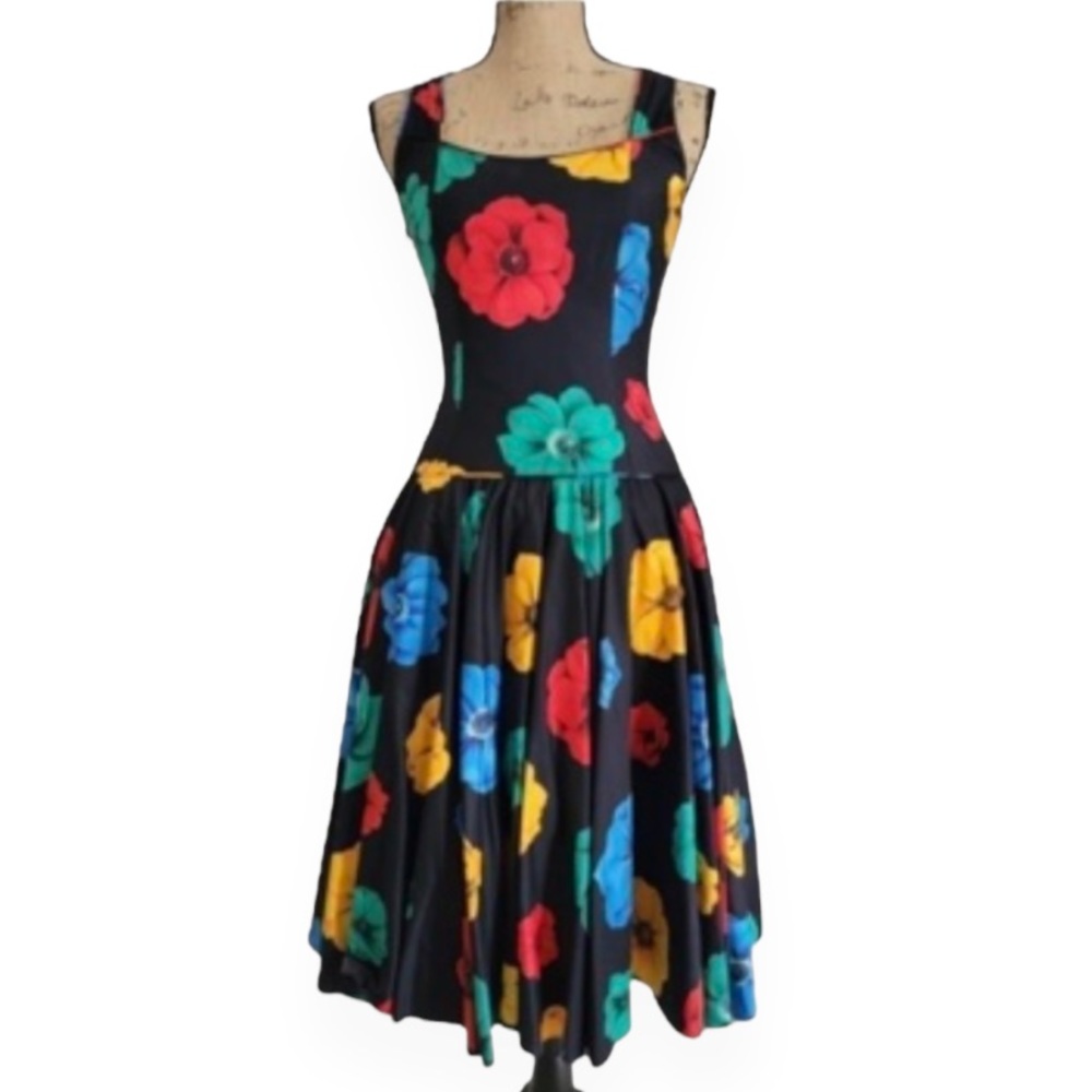 A.J. Bari Black Floral Mini Dress